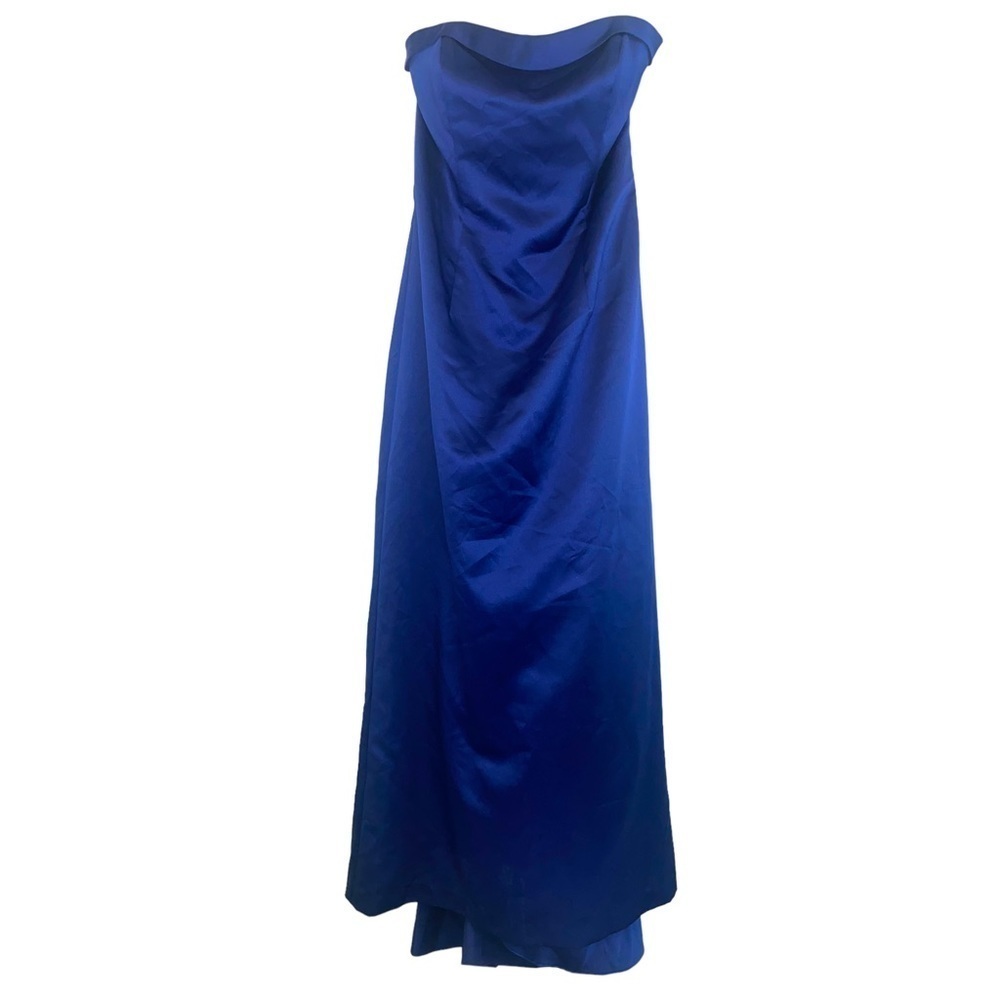 David's Bridal Strapless A line Royal Blue Cascading Train Maxi Dress - Picture 12 of 12